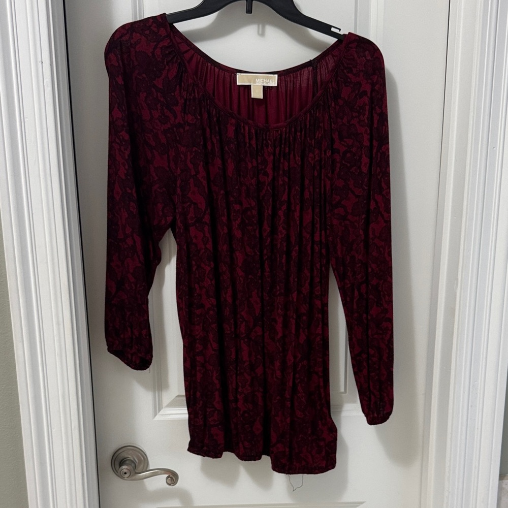 MICHAEL Michael Kors Burgundy Floral Long-Sleeve Scoop Neck Top